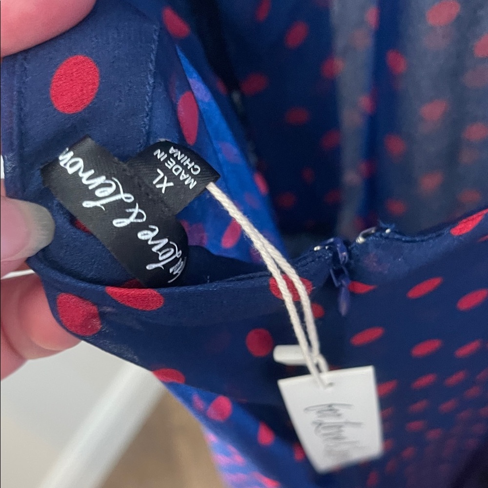 For Love And Lemons Navy Blue Dress with Red Polka Dots - Picture 7 of 9
